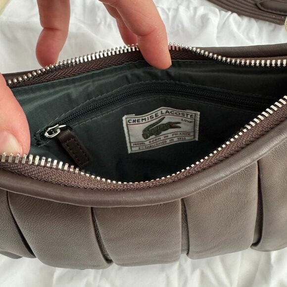 Lacoste Small "Lenglen" Pleated Leather Bag in Brown - Picture 8 of 12